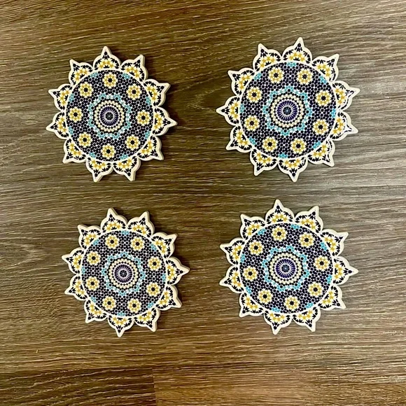Moroccan ceramic coaster, geometric Moroccan zalij style set of 4 - Picture 2 of 3